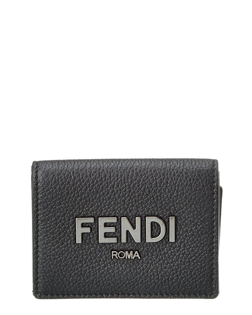 Fendi Trifold Leather Wallet In Black