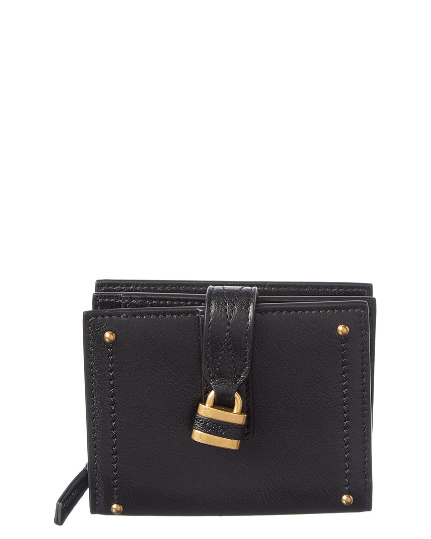 Chloé Paddington Square Leather Card Case In Black