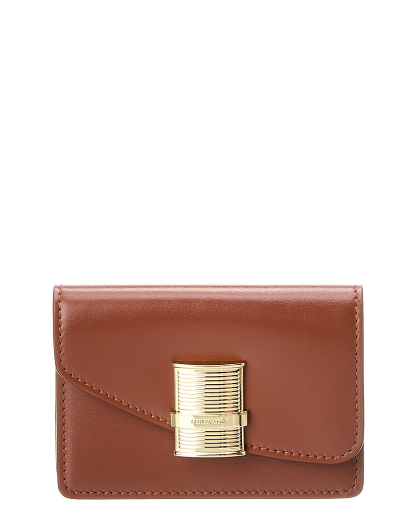 Ferragamo Fiamma Leather Card Holder In Brown