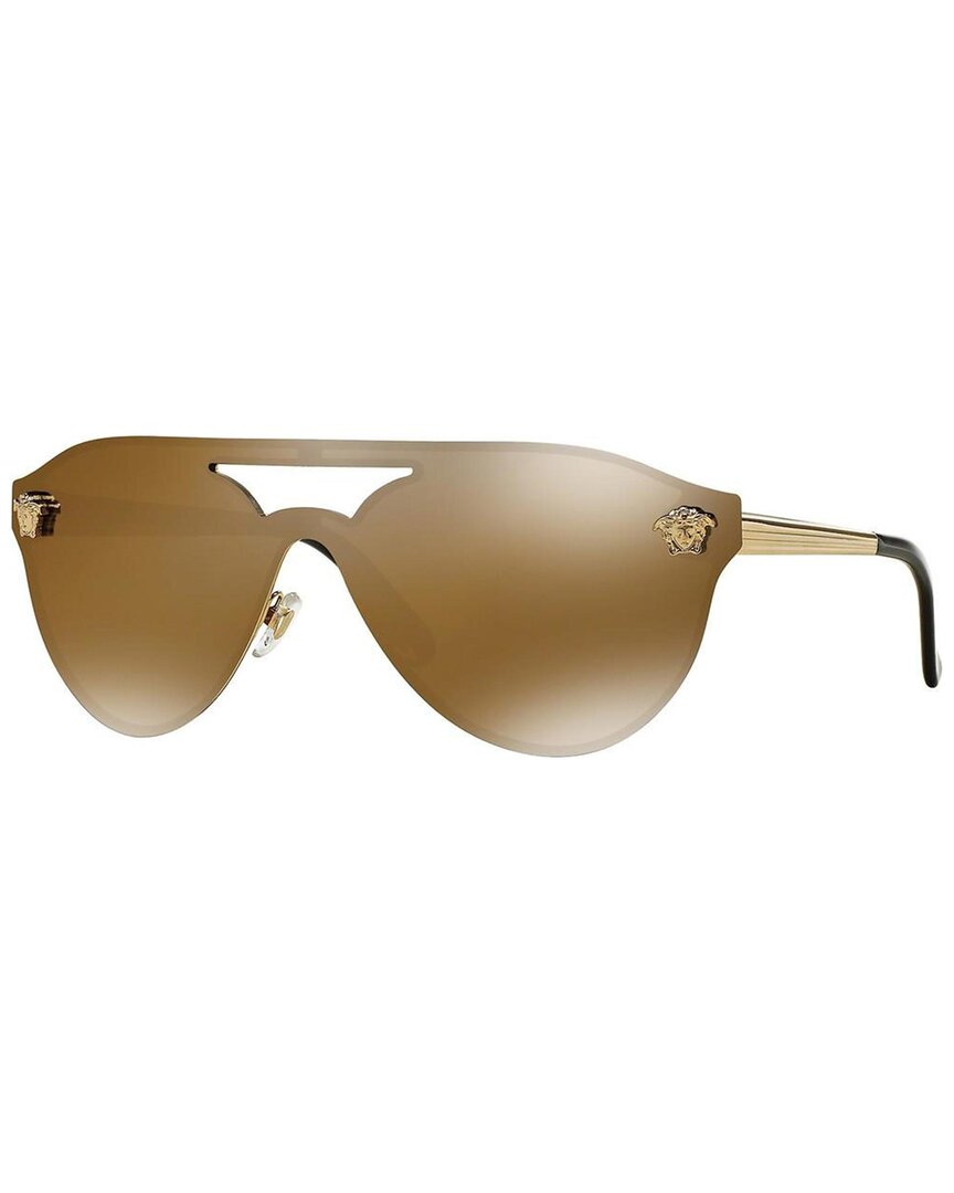 Versace Mirrored Shield Brow-bar Sunglasses In Gold