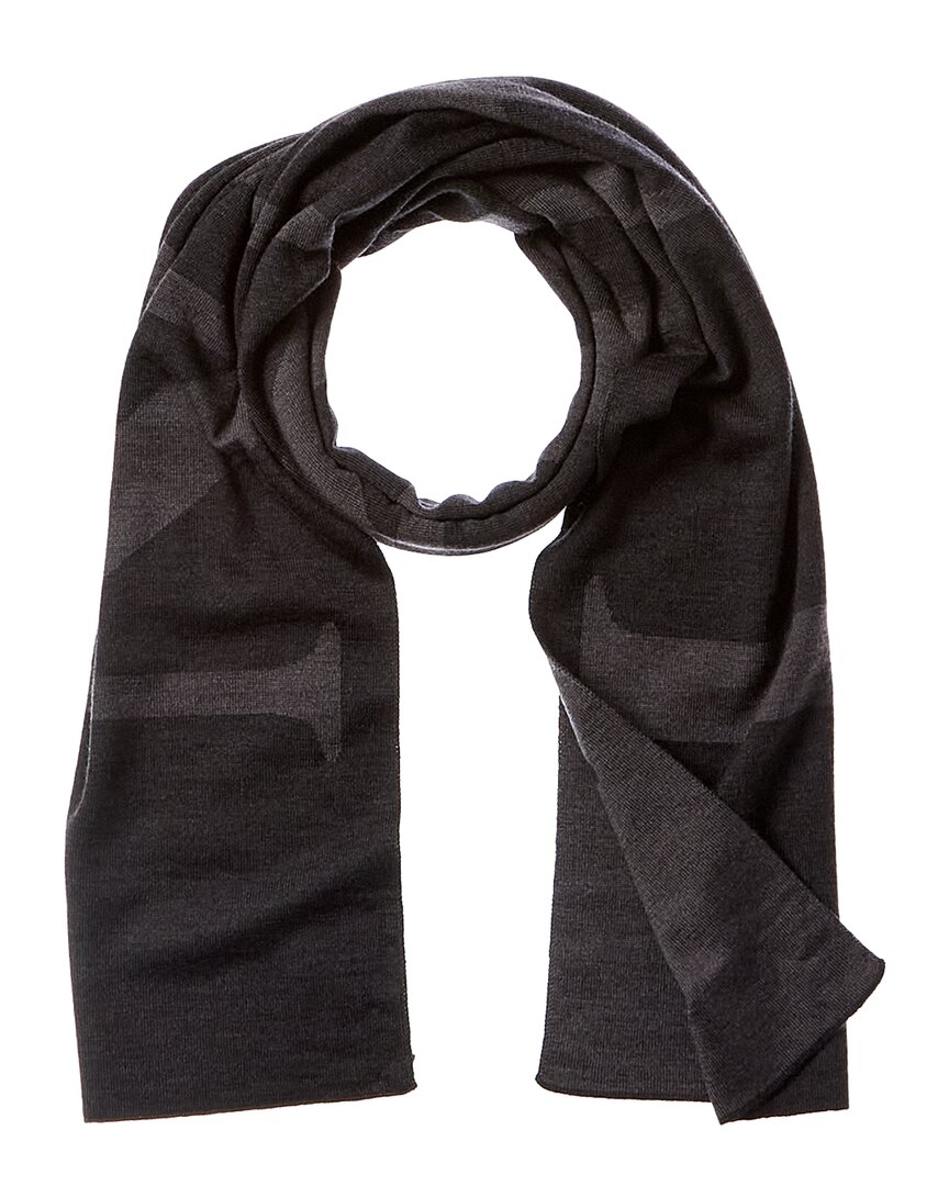 Shop Lanvin Intarsia Knit Logo Wool Scarf In Grey