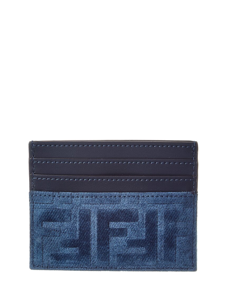 Fendi Ff Flocked Denim & Leather Card Holder