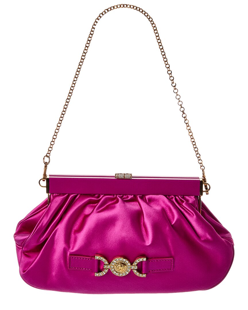 Versace Medusa 95 Satin & Leather Crystal Clutch In Pink