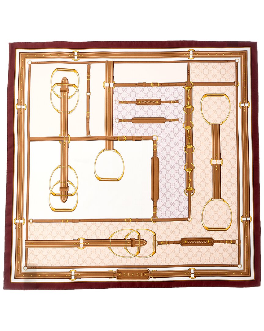 Gucci Horsebit & Gg Print Silk Scarf In Brown