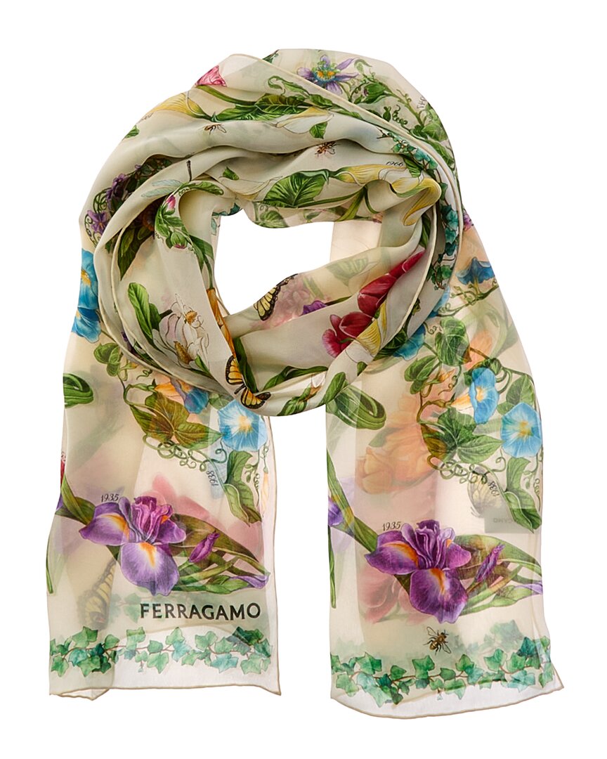 Ferragamo Logo Mini Silk Scarf In Neutral
