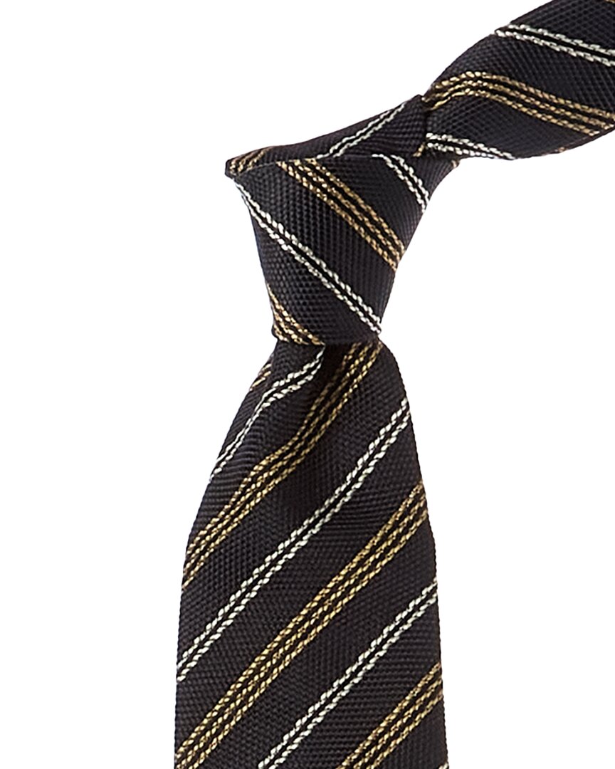 Brunello Cucinelli Black Diagonal Stripe Silk Tie
