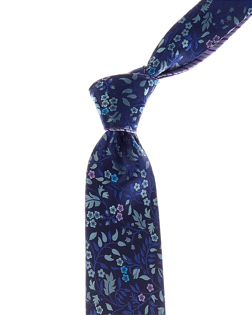 Canali Purple Stripe/blue Floral Reversible Silk Tie