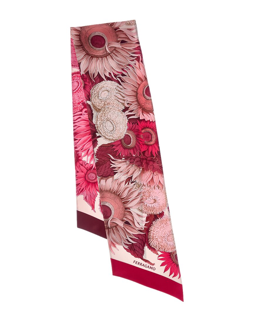 Ferragamo Pink Sunflower Print Silk Scarf