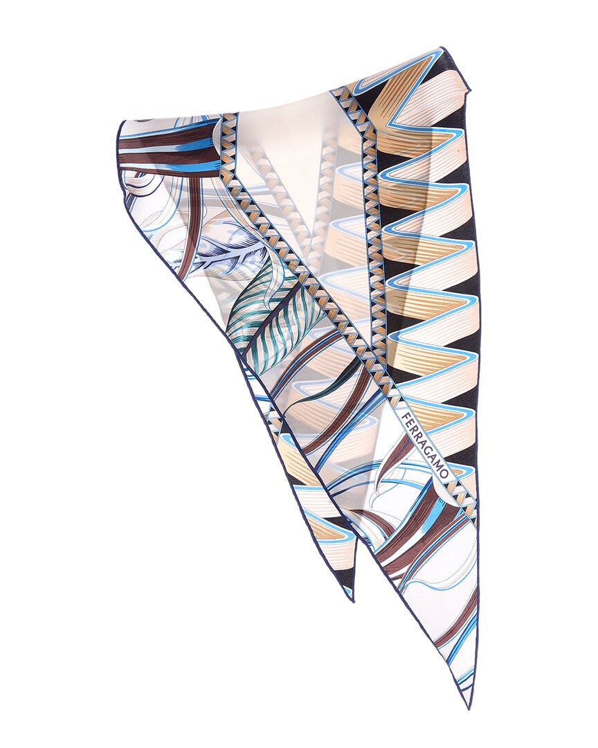 Ferragamo Blue Butterflies Print Silk Scarf