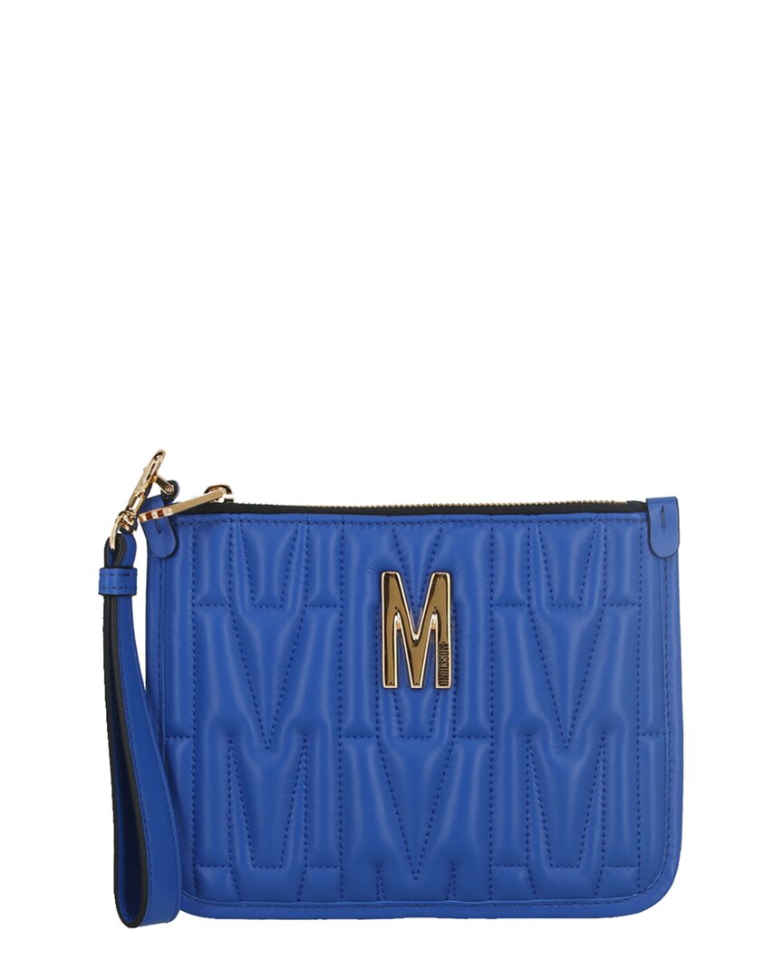 Moschino Leather Wristlet In Blue