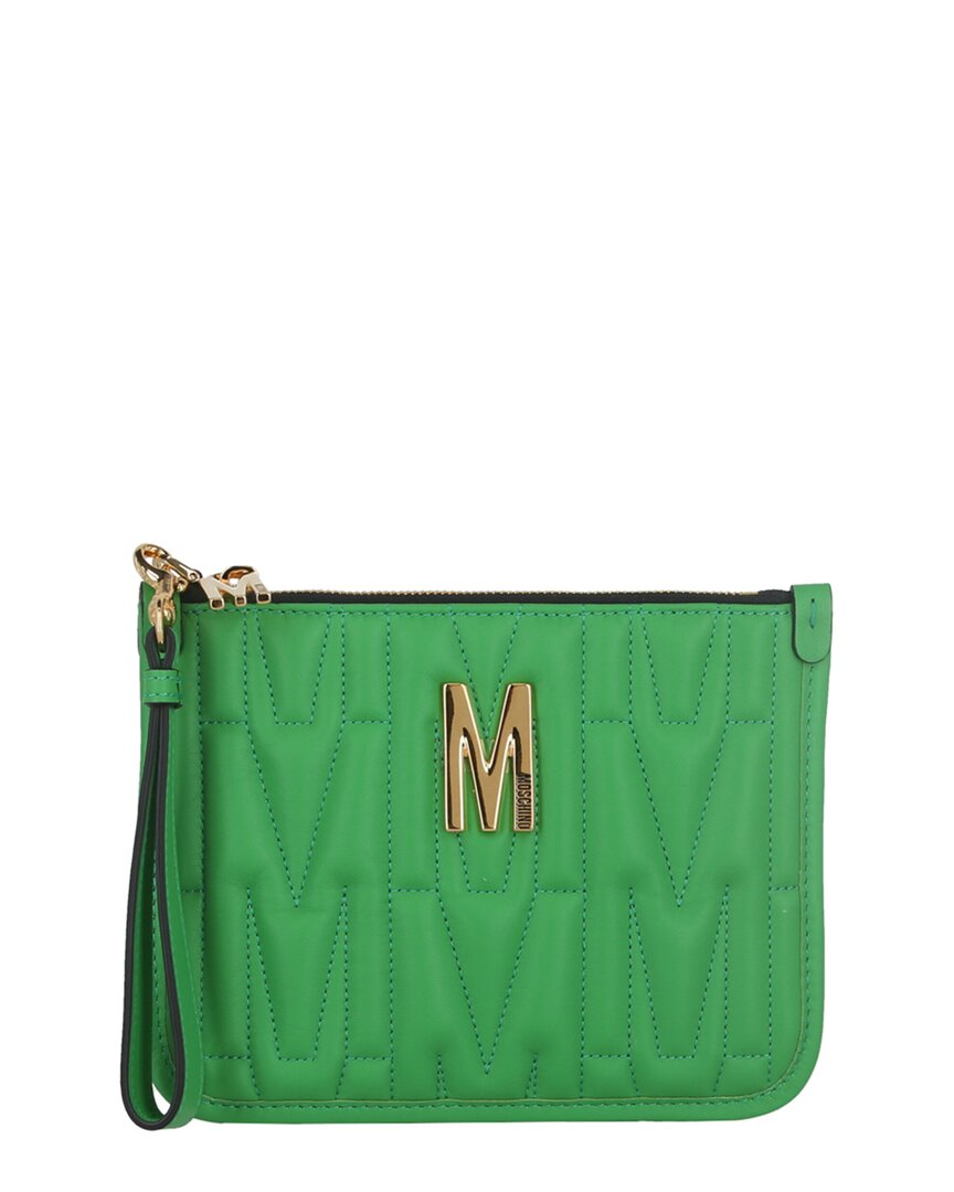 Moschino Leather Wristlet In Green