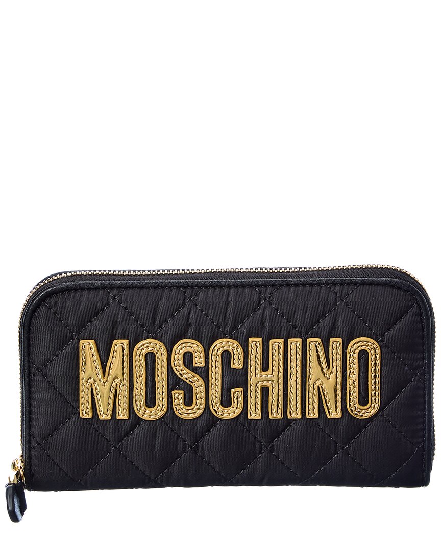 Shop Moschino Logo Zip Around Wallet In Black