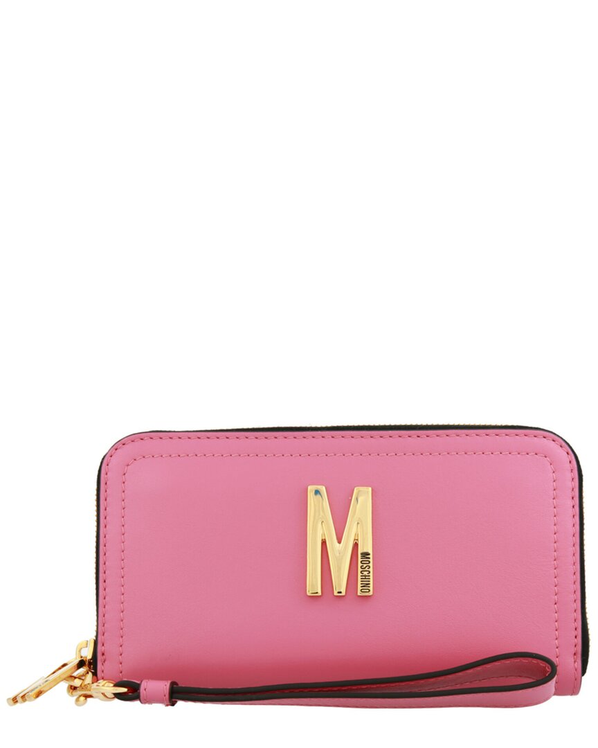 Shop Moschino Leather Wallet In Pink