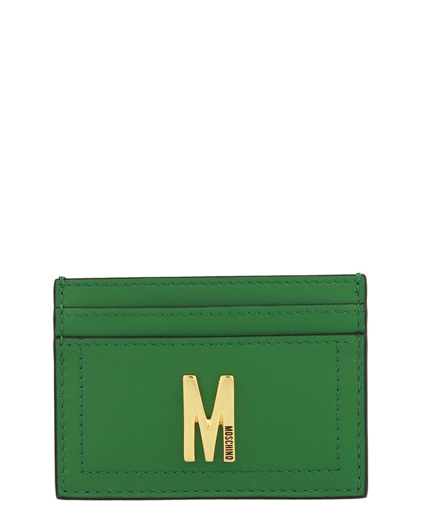 Moschino Leather Card Holder In Green