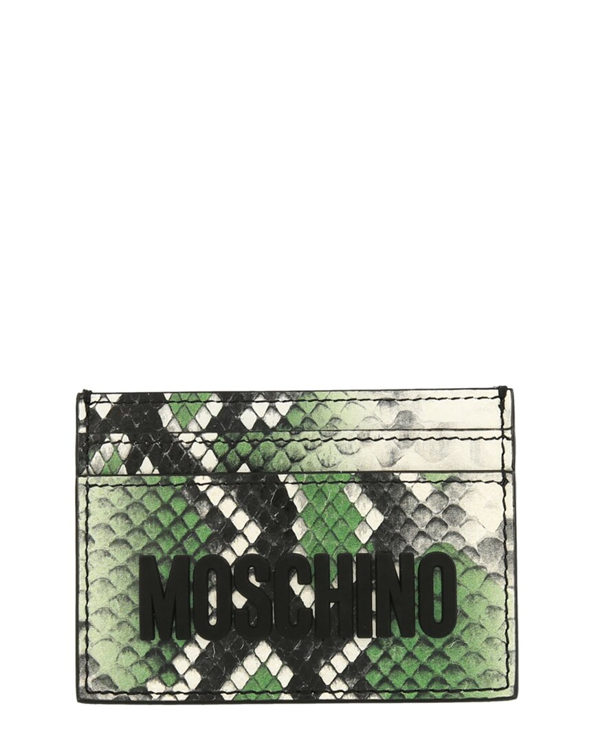 Moschino Leather Card Holder In Green