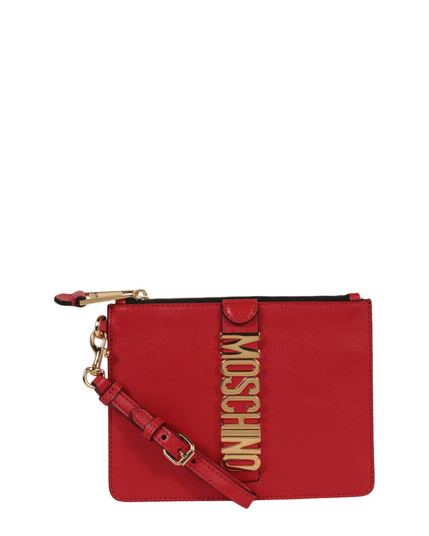 Shop Moschino Leather Pouch In Red