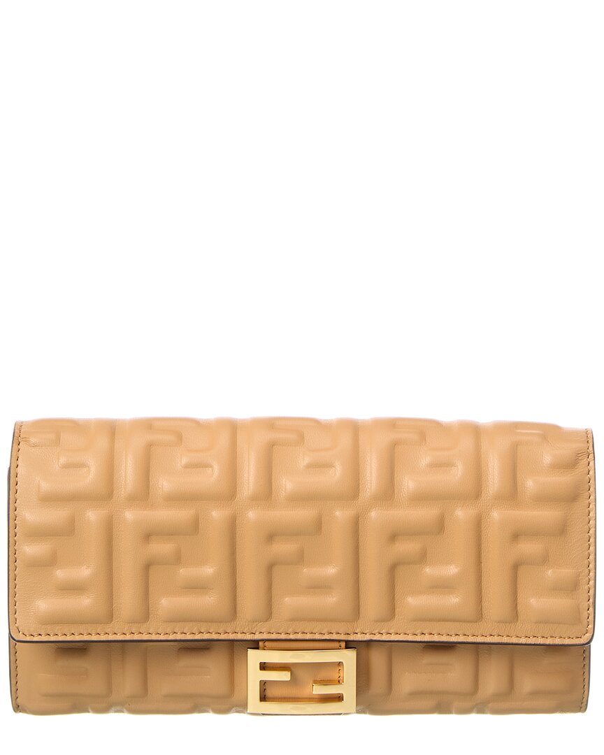 Fendi Ff Embossed Leather Continental Wallet In Brown