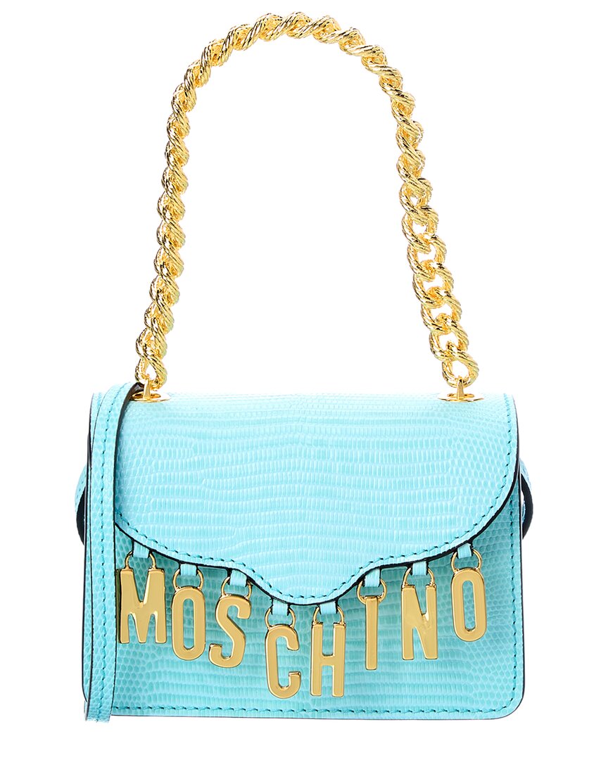 Moschino Logo Lettering Embossed Leather Crossbody In Blue