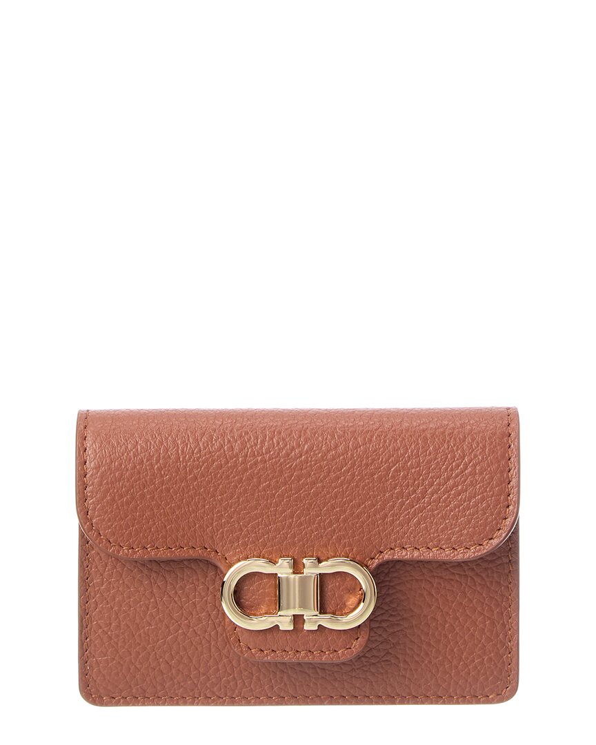 Ferragamo Gancini Leather Card Holder In Brown