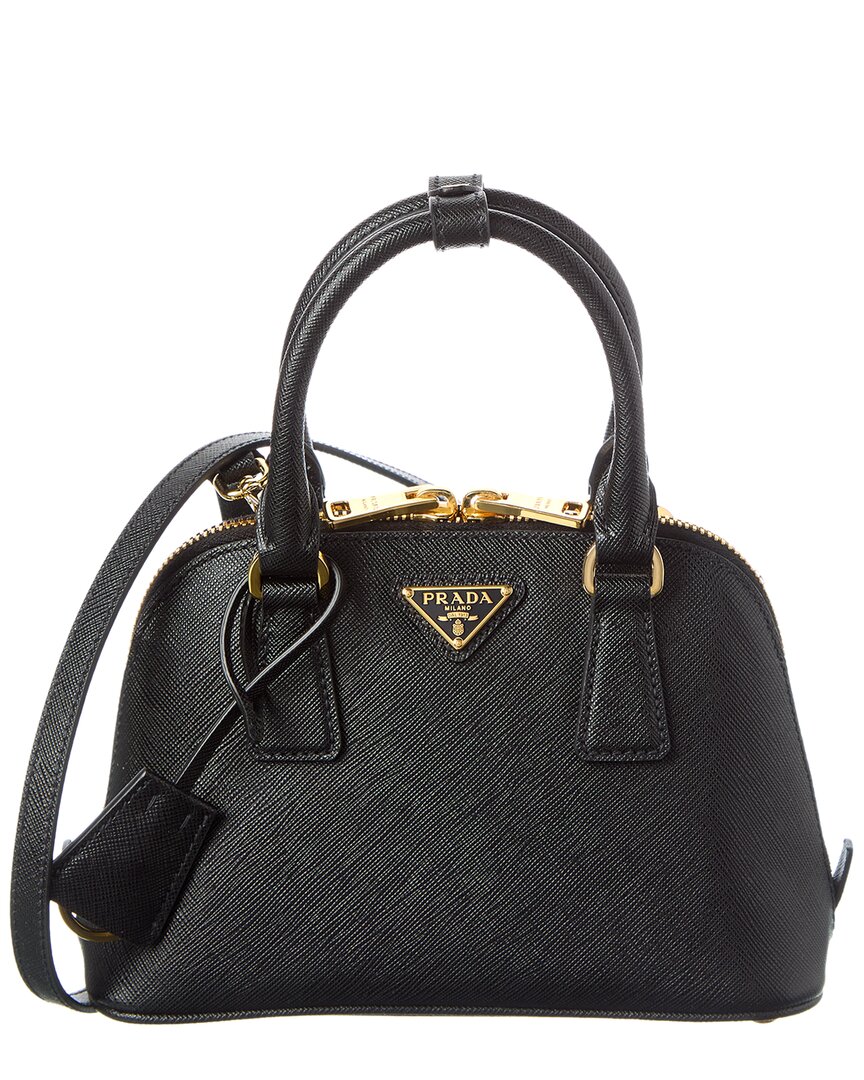 Prada Logo Mini Saffiano Leather Satchel In Black