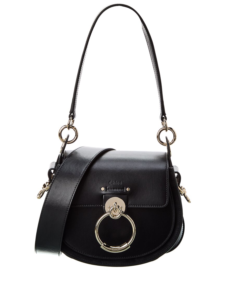 Chloé Tess Small Leather & Suede Shoulder Bag In Black