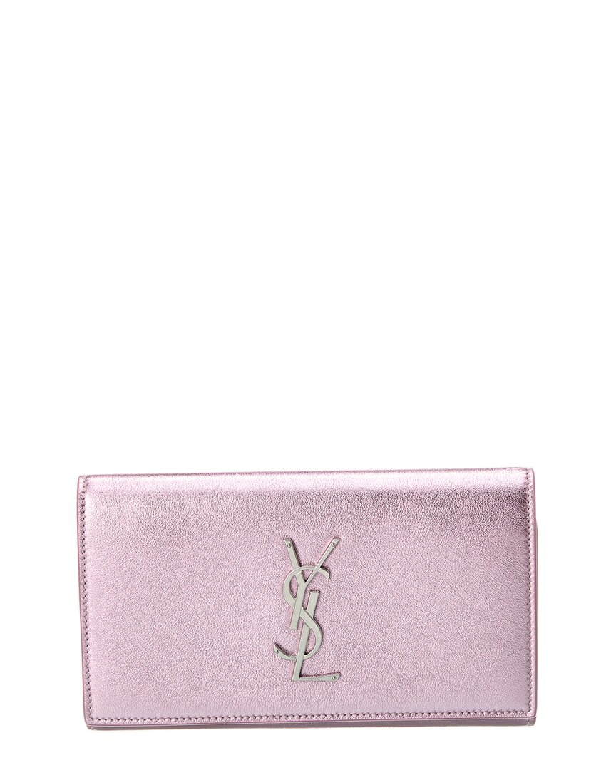 Saint Laurent Cassandre Large Leather Continental Wallet In Pink