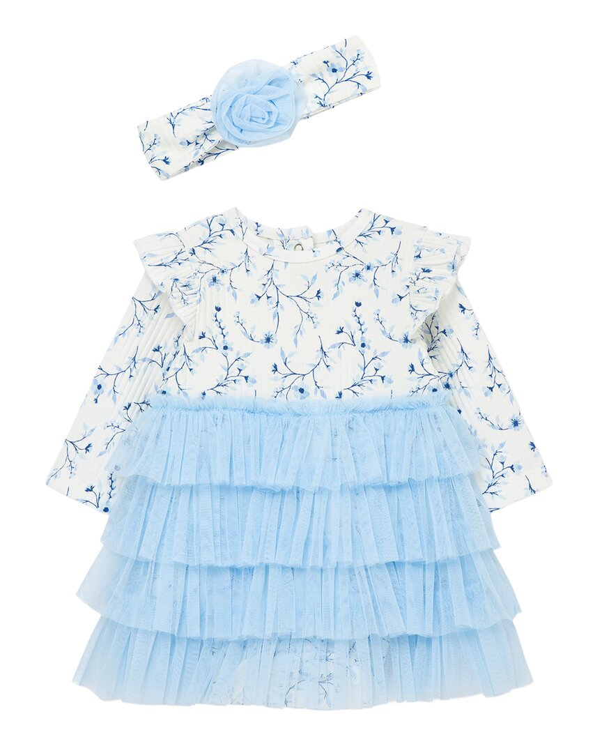 Little Me Floral Bodysuit Set In Blue