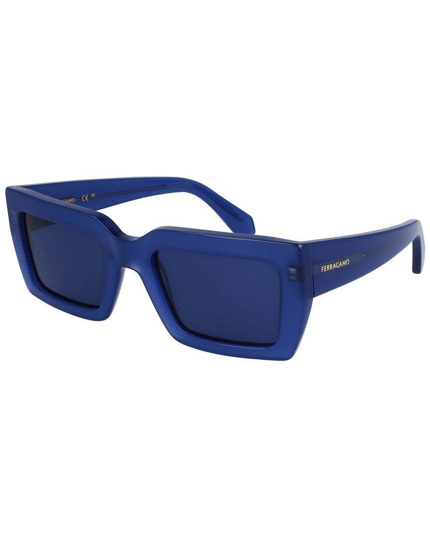 Ferragamo Classic Logo Acetate Rectangle Sunglasses In Blue