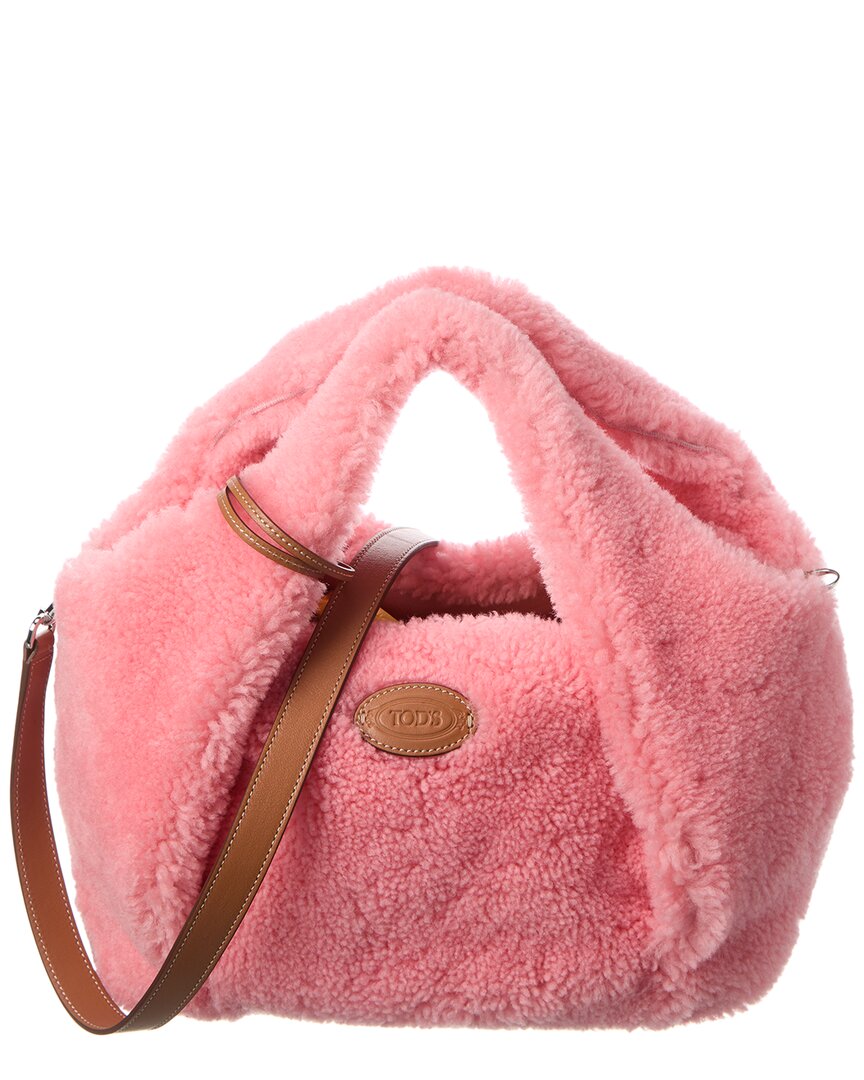Tod's Shearling & Leather Tote In Pink