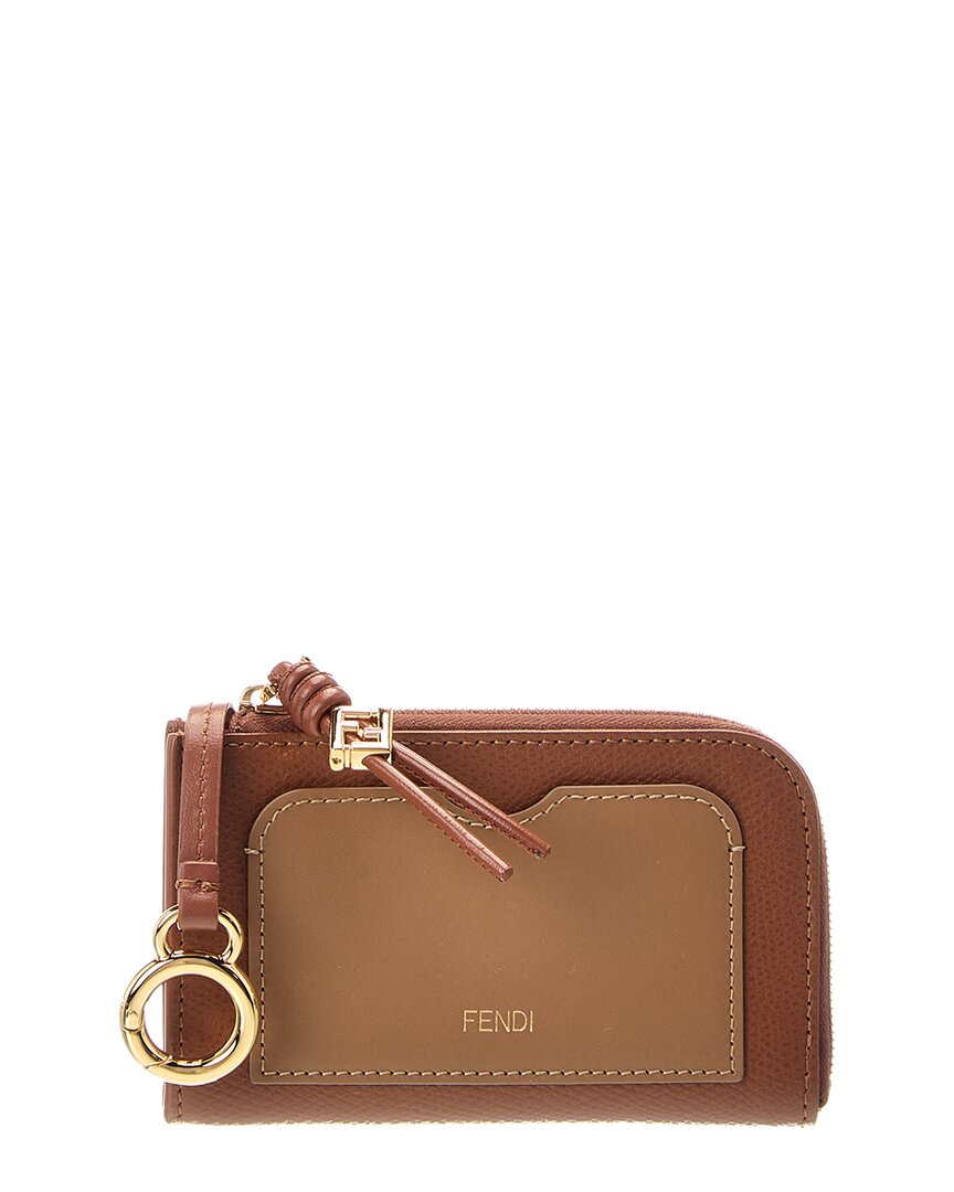 Fendi Ff Diamond Leather Coin Purse In Brown