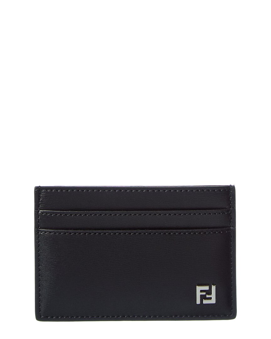 Fendi Ff Squared Leather Card Holder In Black