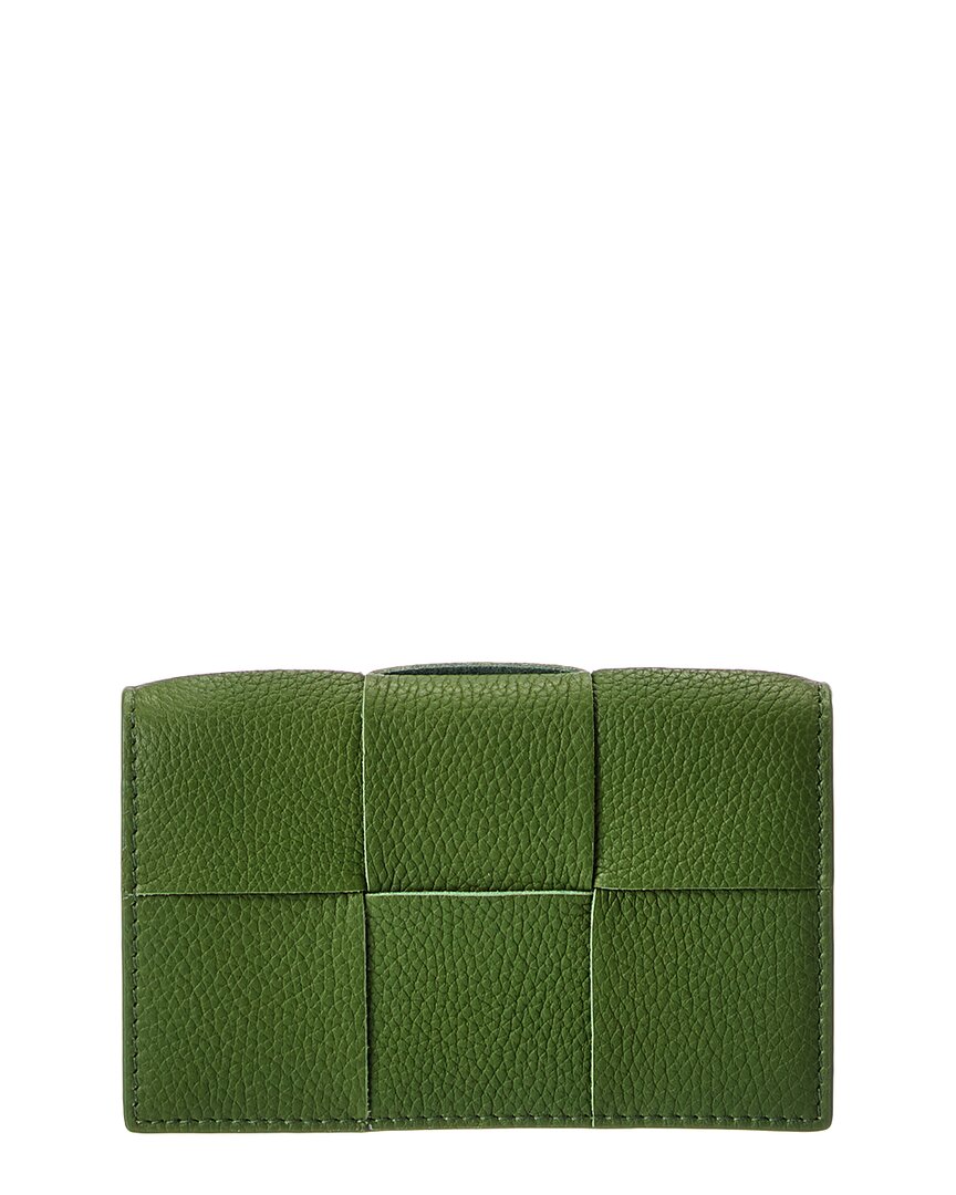 Bottega Veneta Maxi Intrecciato Leather Business Card Case In Green