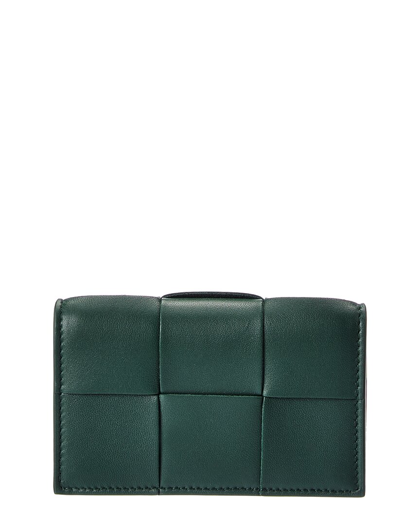 Bottega Veneta Maxi Intrecciato Leather Business Card Case In Green
