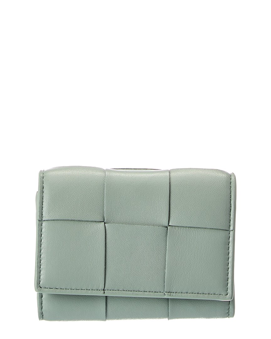 Bottega Veneta Envelope Small Intreccio Leather Card Case In Green