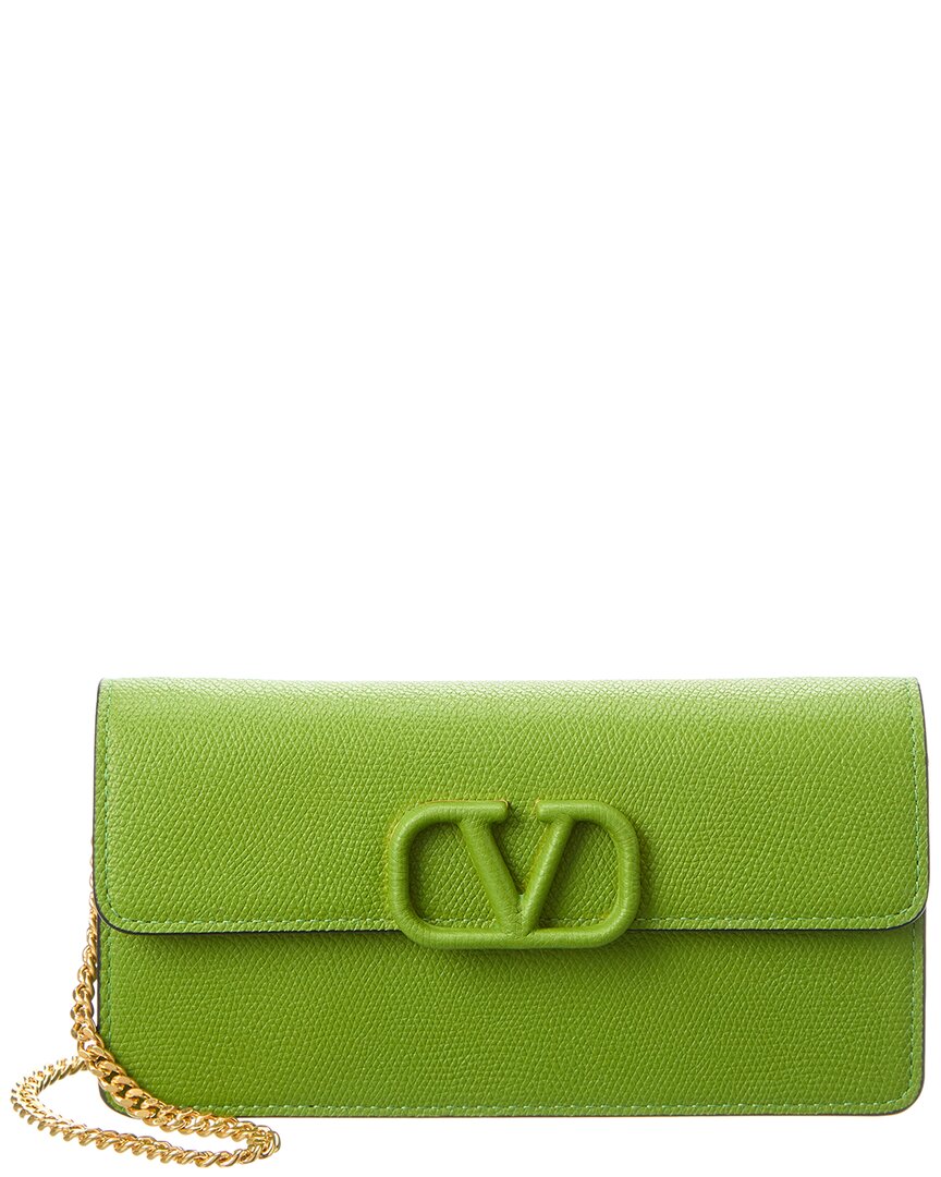 Valentino Vsling Ostrich Leather Wallet On Chain