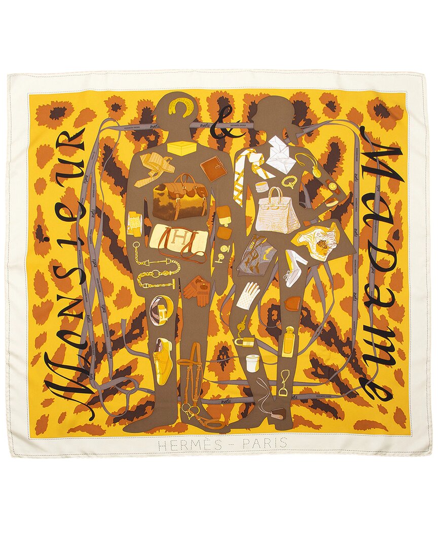 Pre-owned Hermes Hermès Silk Gavroche Monsieur Et Madame Scarf (authentic Pre-loved)