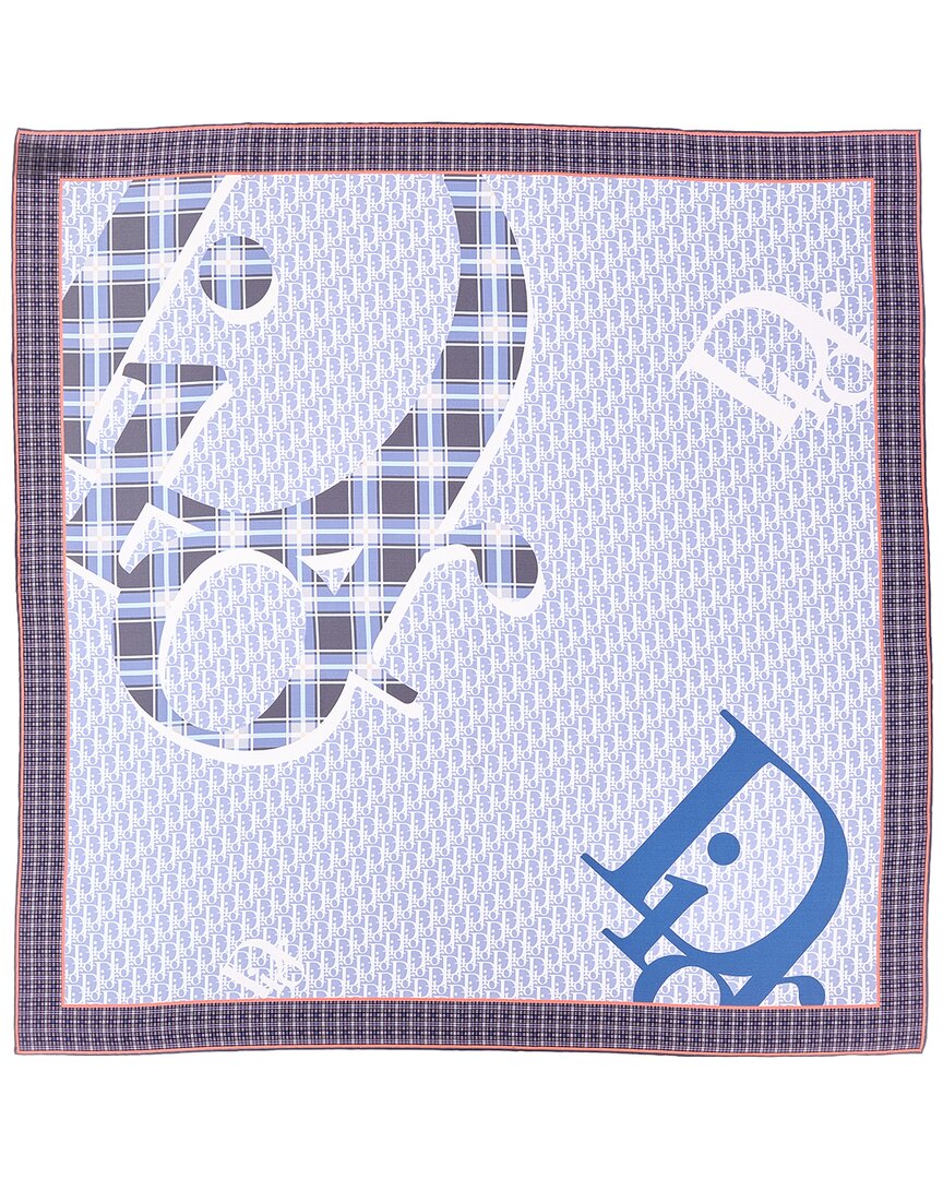 Dior Infini Tartan Silk Scarf In Blue