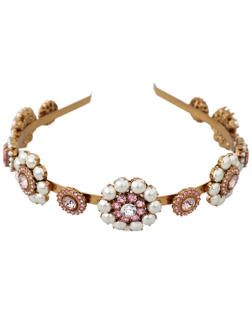 Shop Dolce & Gabbana Tiara Crystal Floral Ivory Headband Logo Diadem