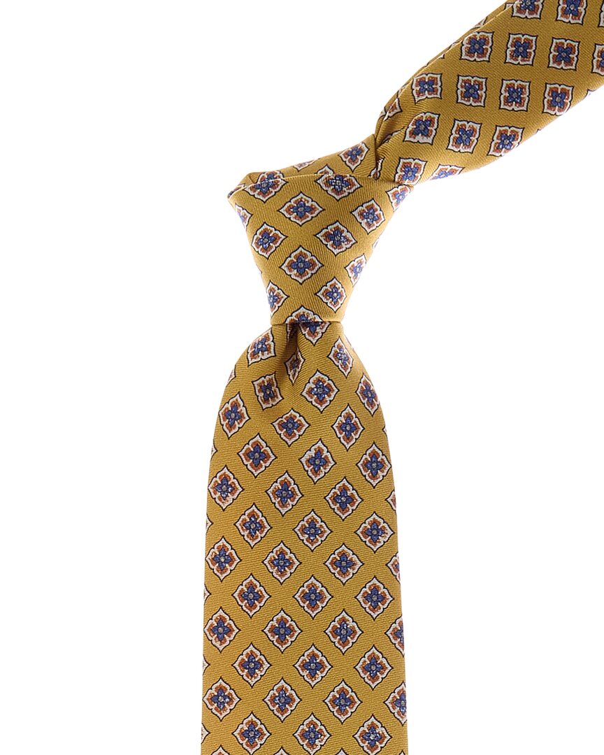 Canali Yellow Floral Medallion Silk Tie