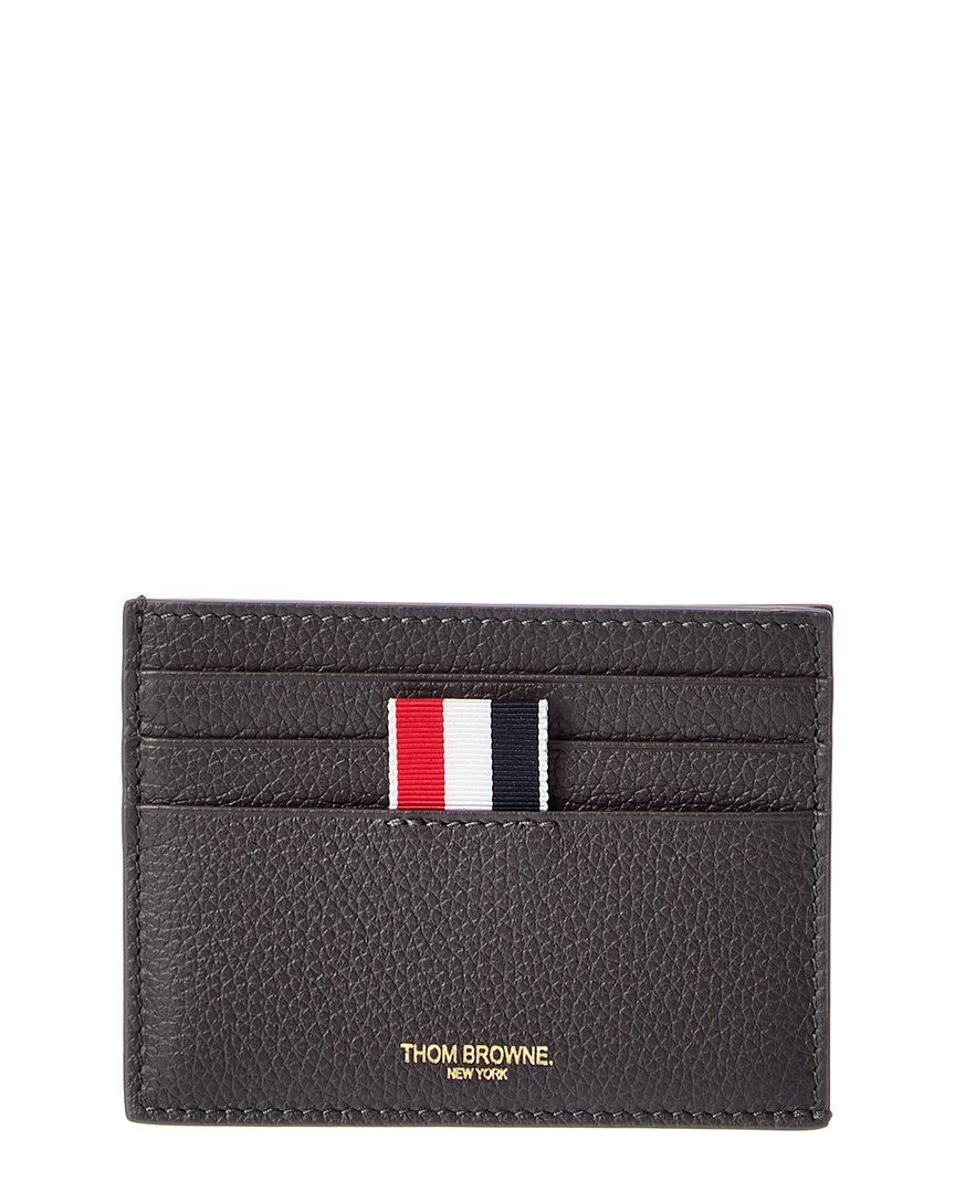 Thom Browne Leather Card Holder In Grey