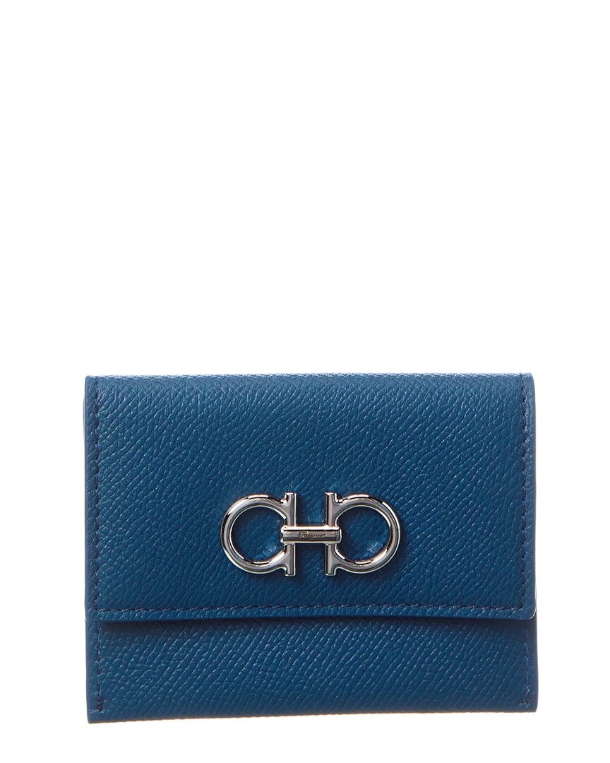 Ferragamo Gancini Leather Card Holder In Blue