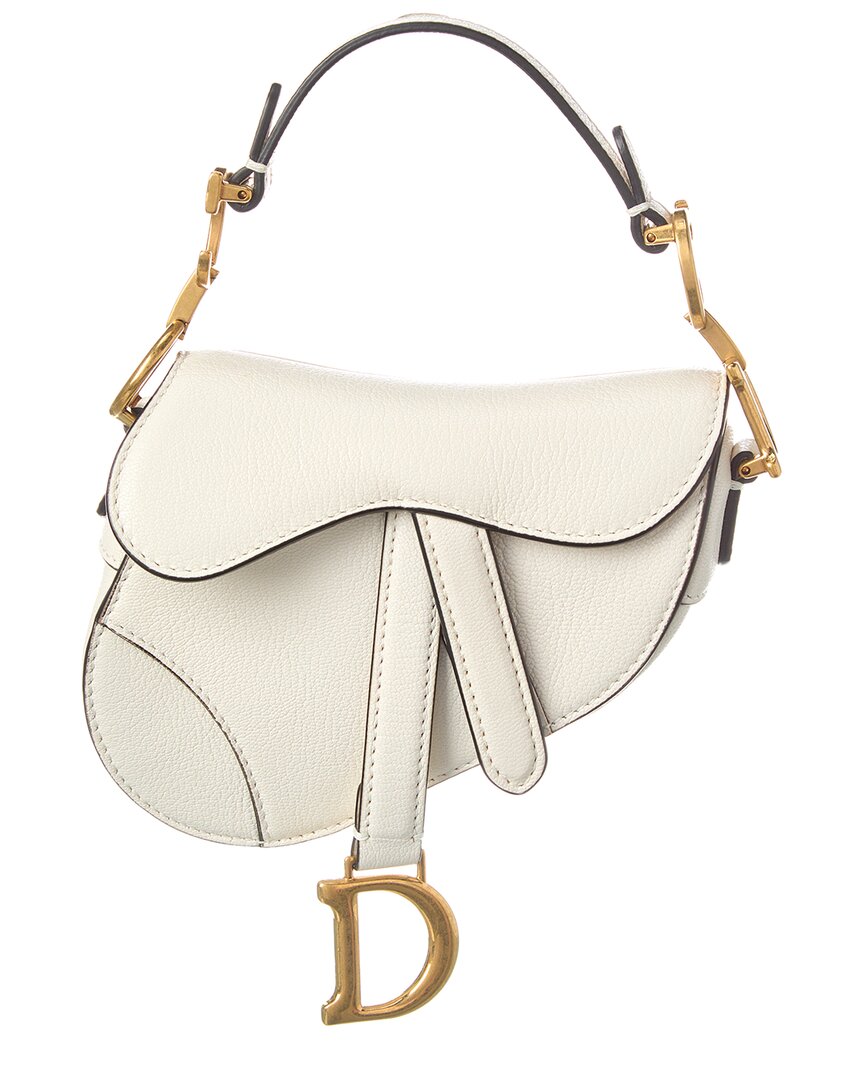 Dior Leather Saddle Bag In White