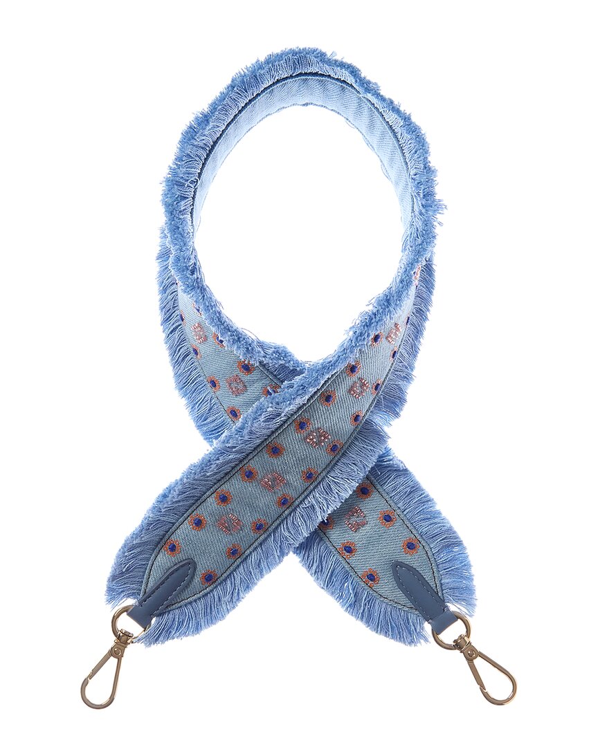 Fendi Strap You Leather-trim Denim Shoulder Strap In Blue