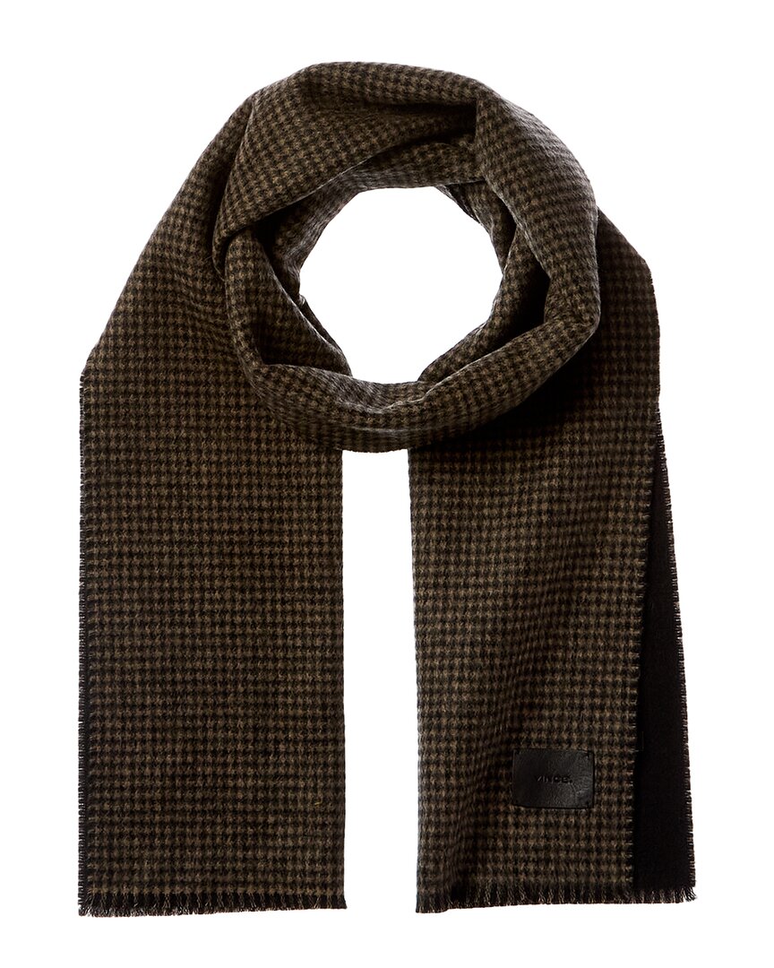 Vince Double Face Houndstooth Wool & Cashmere-blend Scarf In Brown