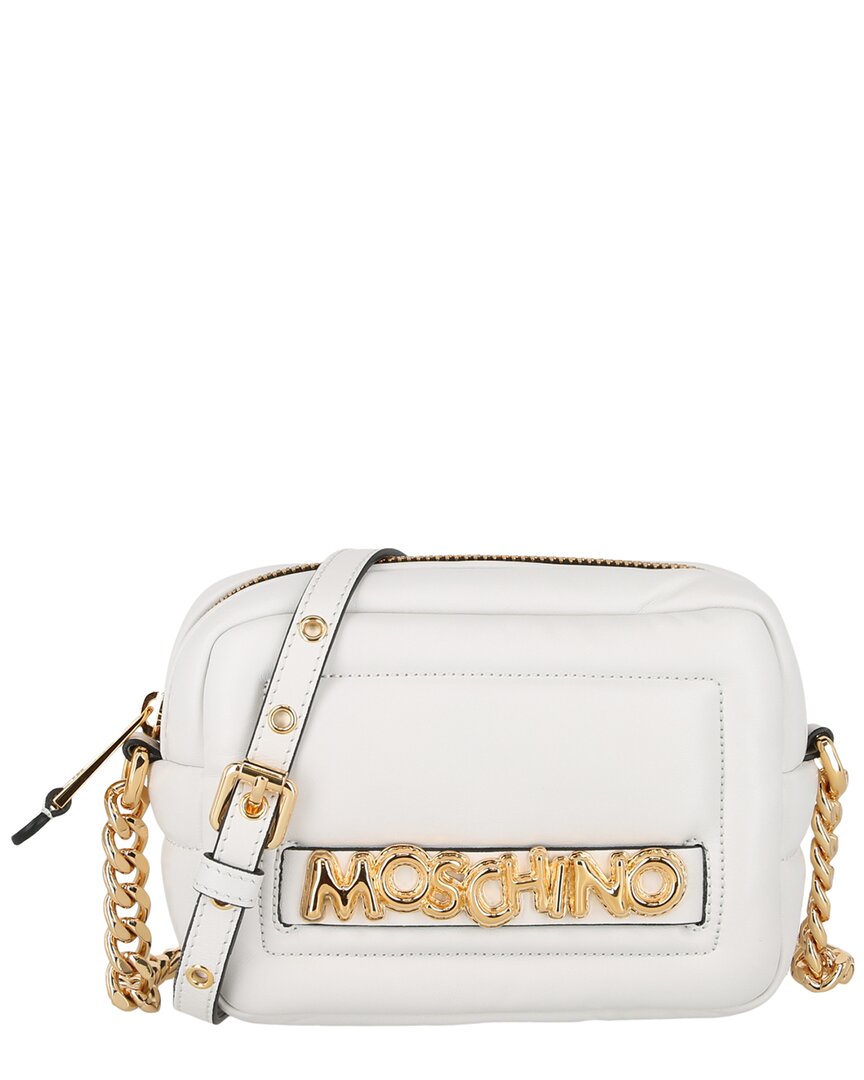 Moschino Balloon Lettering Leather Crossbody In White