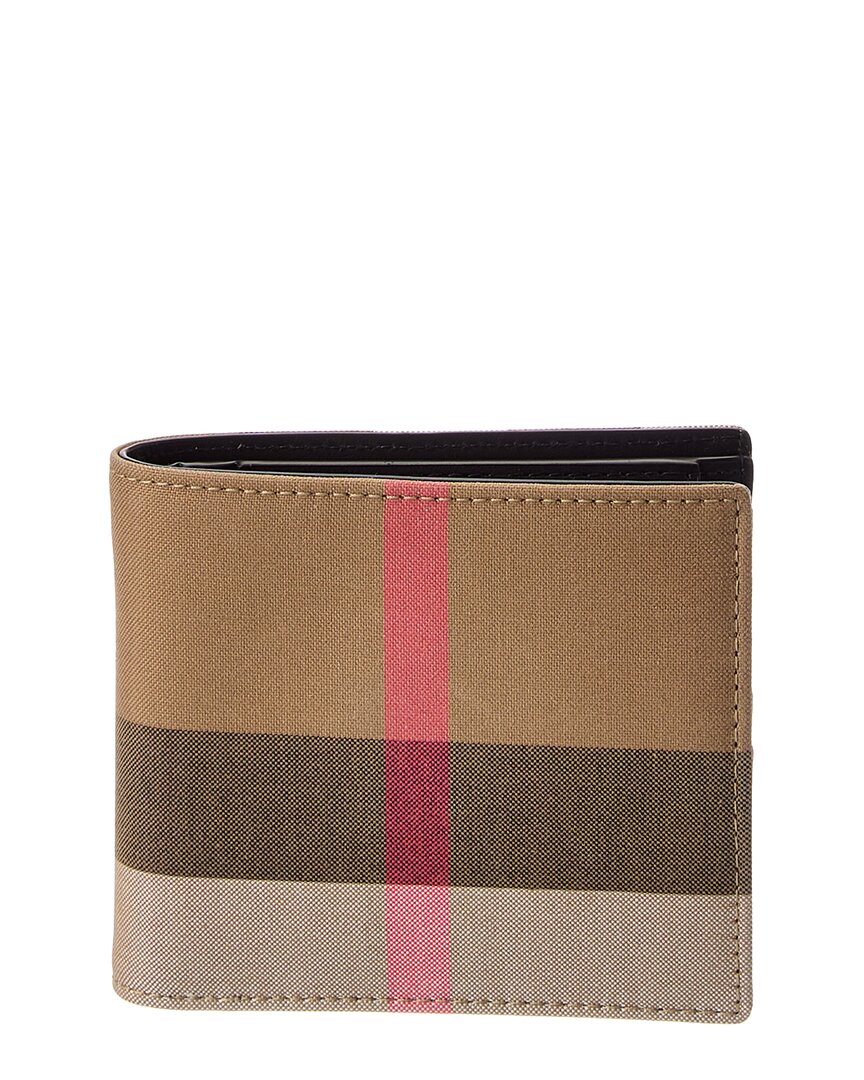Burberry Check Canvas & Leather Bifold Wallet In White