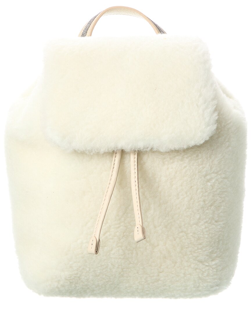 Brunello Cucinelli Drawstring Fleece Wool & Leather Backpack In Sand