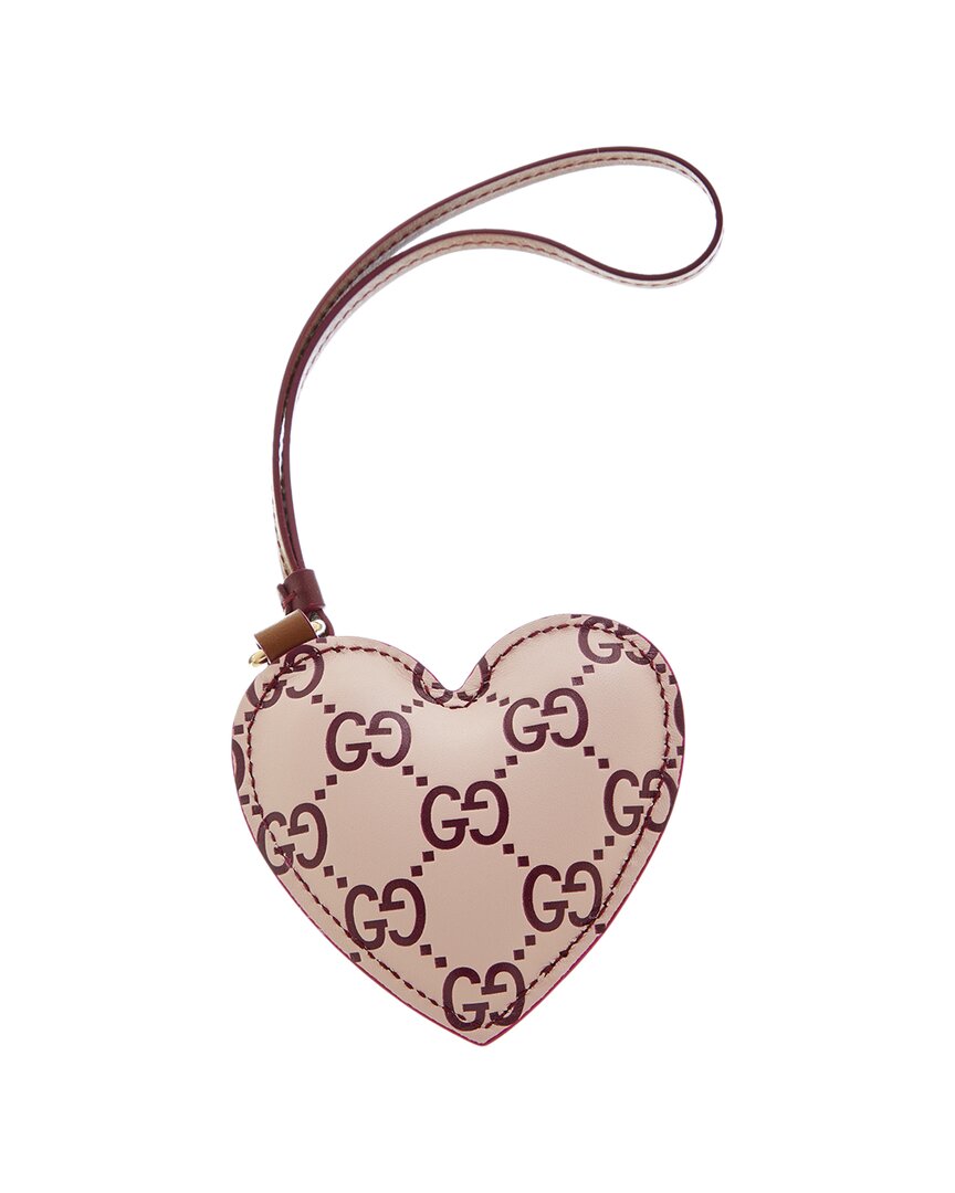 Gucci Gg Leather Heart-shaped Keychain In Pink