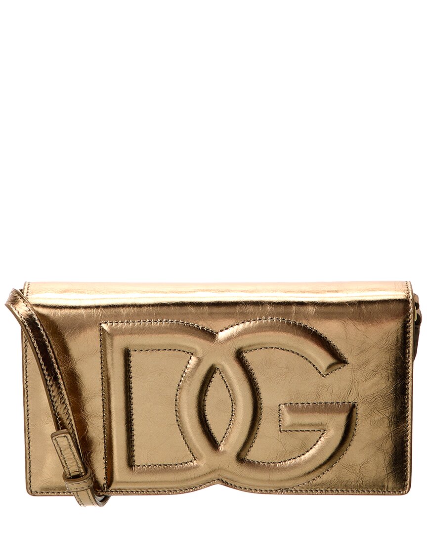 Shop Dolce & Gabbana Dg Logo Leather Phone Bag In Gold