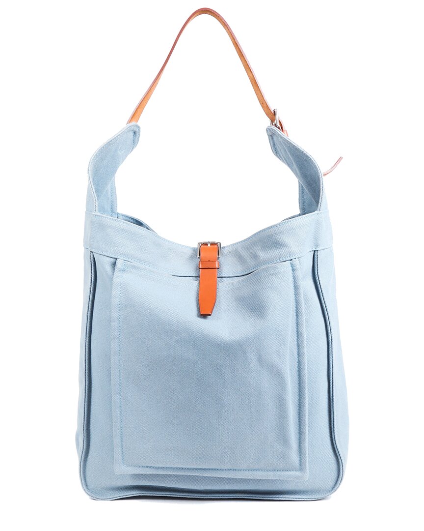 Image of Hermes Blue Mysore Goatskin Marwari GM Hobo Bag